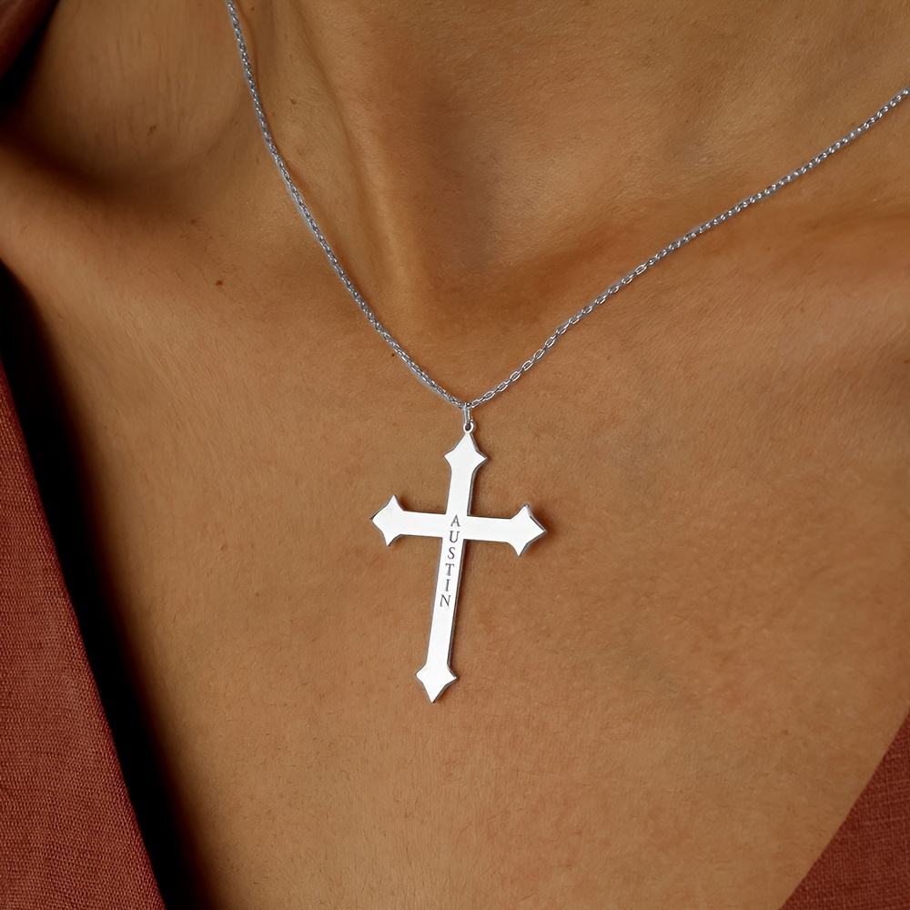 Personalized Women's Engraved Cross Name Necklace, Bohemian Style